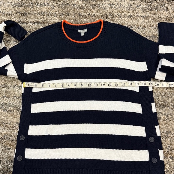 T by Talbots rolled crew neck Navy White Stripe nautical sweater size small - Picture 8 of 10
